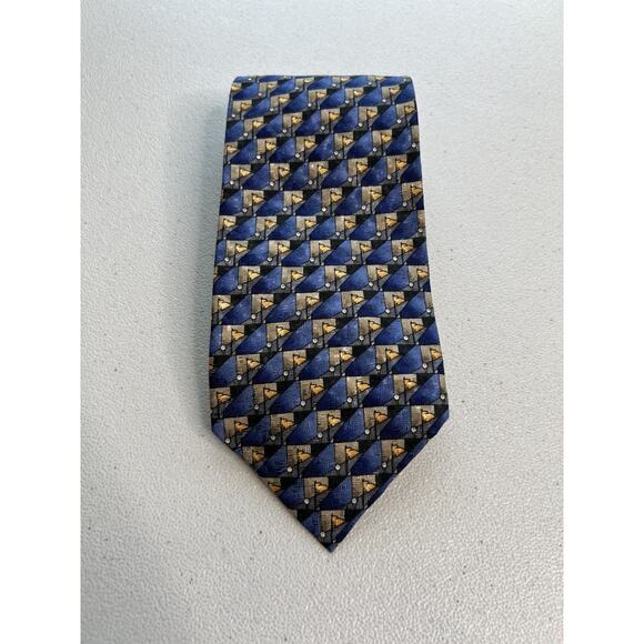 J.Z. Richards for Wilson's of Wickford Blue Golf Pattern 100% Silk Designer Tie - Picture 1 of 8